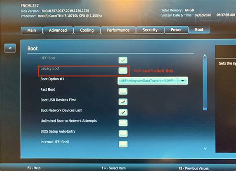 intel nuc legacy boot mode